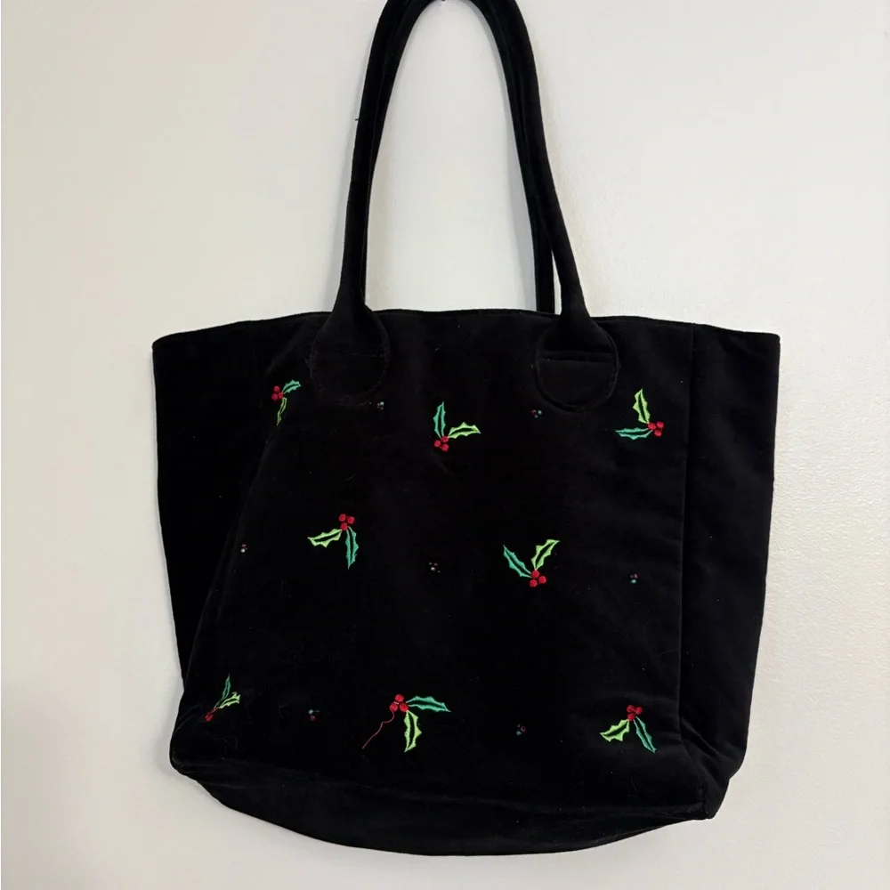 Elegant Black velvet Tote with Festive Embroidery